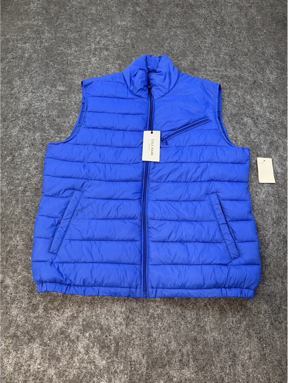 Cole Haan Signature Mens M Quilted Puffer Vest Cobalt Blue Full Zip NWT